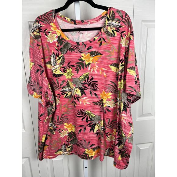 Catherines Tee Top T-Shirt womens Size 4X Suprema Pink Tropical Florals - Picture 5 of 6